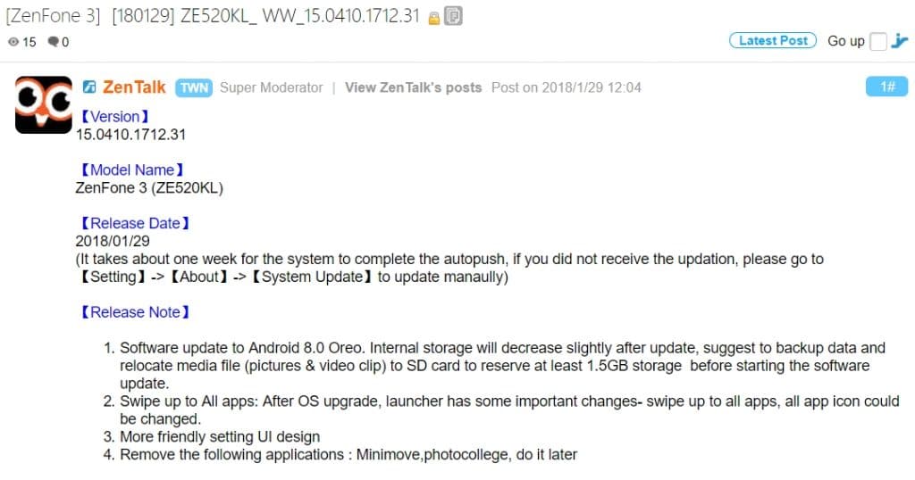 ASUS Zenfone 3 Is Now Getting Android 8.0 Oreo Update