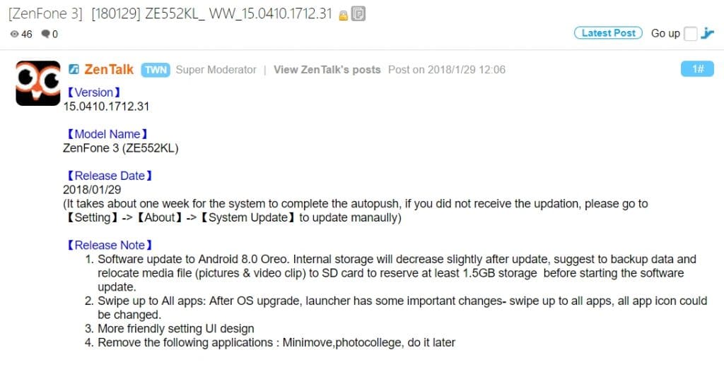 ASUS Zenfone 3 Is Now Getting Android 8.0 Oreo Update